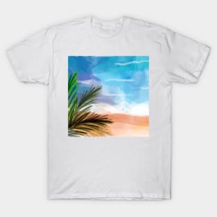 Pretty Watercolor Shoreline with Palm Fronds T-Shirt